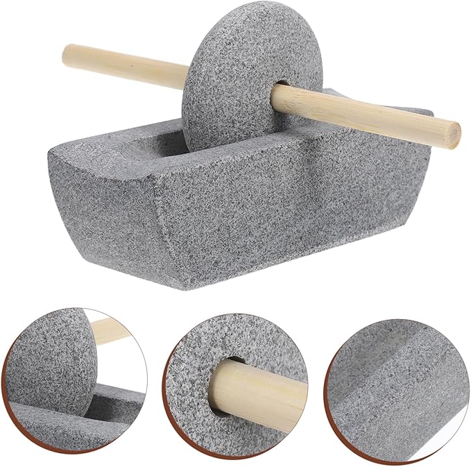 ABOOFAN 1 Set Traditional Chinese Stone Mill Manual Grinder with Hand Crank for Tea Spice Grinding Compact Rolling Pestle for Home Use Ergonomic Design for Effortless Grinding