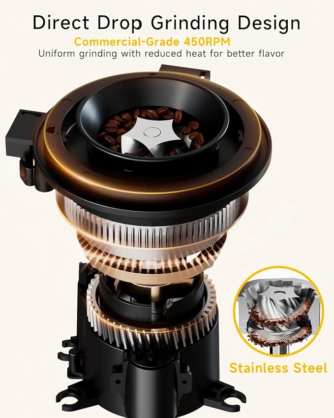 Conical Burr Coffee Grinder with 40mm Stainless Steel Burr, 34 Grind Settings Anti-static, Electric Espresso Grinder for Home Use – Perfect for Espresso, Drip Coffee, French Press & Cold Brew, White
