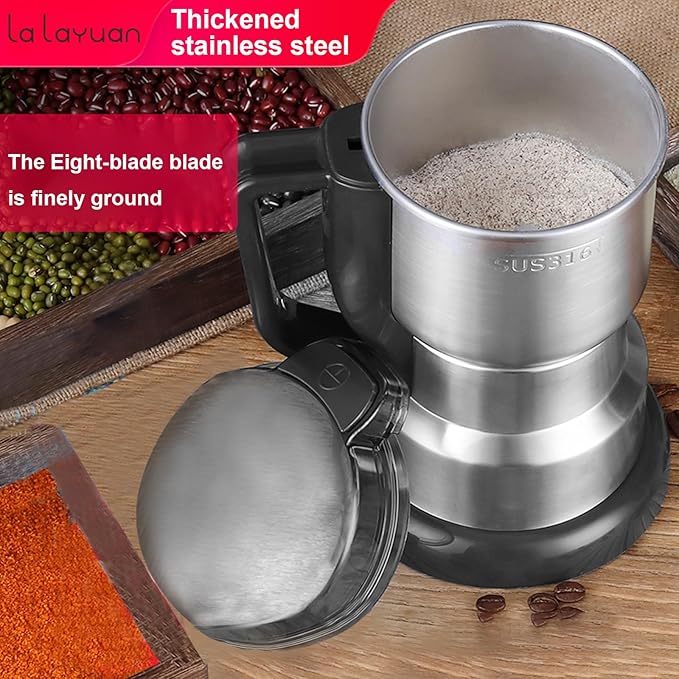 Electric Coffee Bean Grinder, 300W Motor, 8-Blade Stainless Steel, 14oz/250g Capacity, for Spices Grains Nuts, with Hand Wash Bowl
