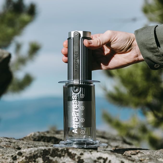 AeroPress Manual Coffee Grinder – Portable Hand Burr Grinder with Titanium-Coated Conical Burrs, 60 Grind Settings, Compact Travel Coffee Bean Grinder for AeroPress, Espresso, French Press, Moka Pot