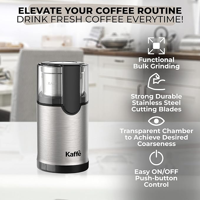 Kaffe Electric Coffee Blade Grinder w/Removable Cup - 4.5oz - Stainless Steel (w/Cleaning Brush)