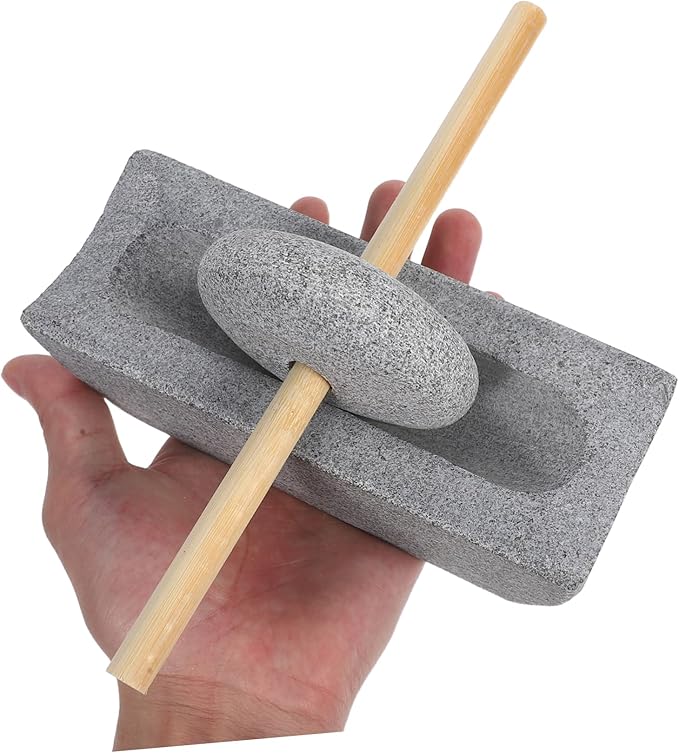 ABOOFAN 1 Set Traditional Chinese Stone Mill Manual Grinder with Hand Crank for Tea Spice Grinding Compact Rolling Pestle for Home Use Ergonomic Design for Effortless Grinding