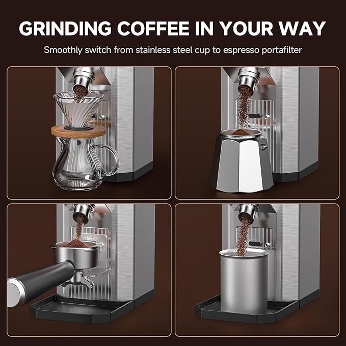 Burr Coffee Bean Grinder for Home Use with 38 Precise Grinding Settings, Espresso Grinder with Height Adjustable Funnel Stand, LED Touch Panel, Anti-static Design, Micro Switch User Friendly