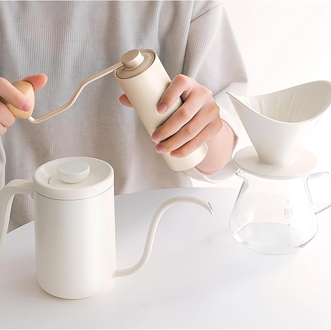 Pour Over Coffee Maker Set, 12 in 1 Set Box, Manual Coffee Grinder, Ceramic Pour Over Coffee Dripper with Tray, Pour Over Kettle, Glass Servers, Paper Filter, Coffee Cup, White