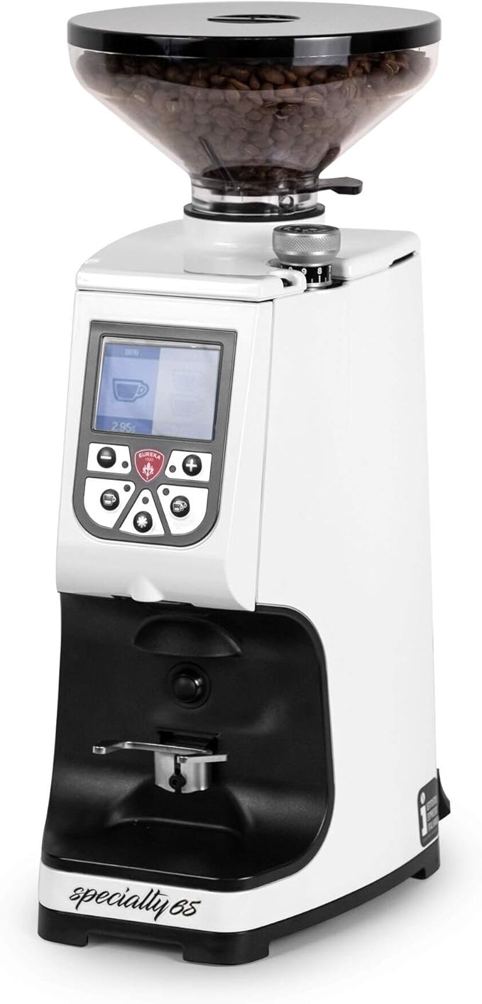 Eureka Atom Speciality 65 Espresso Grinder - Short Hopper | 65mm Flat Burrs | Silent Technology | Programmable Dosing | (White)