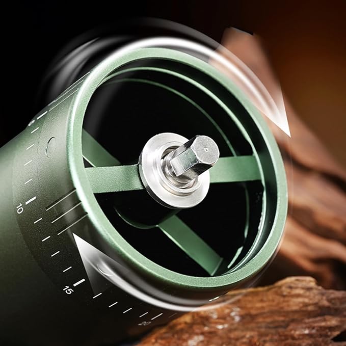WARHEART Manual Coffee Grinder, Aluminum body, Precision steel grinder, Adjustable grinding precision, Hand grind coffee grinder with coffee spoon and Blowing nozzle (Green)