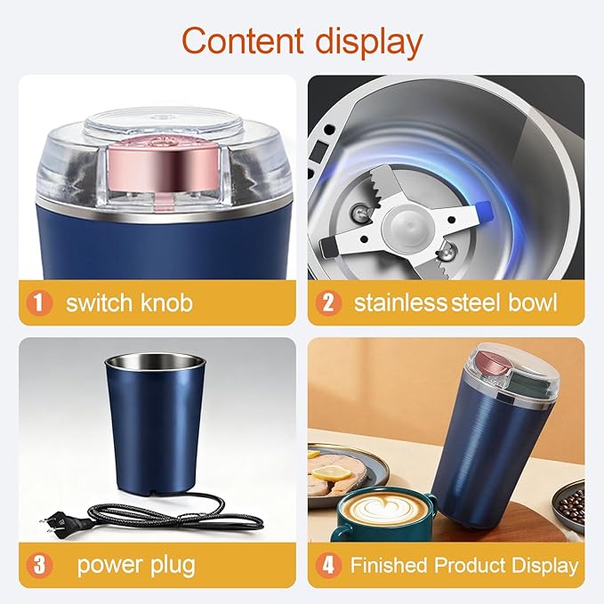 2026New Multifunctional Electric Coffee Grinder, 200W Powerful Portable Bean Grinder with Heavy-Duty Stainless Steel Blade, One-Touch Operation for Coffee Beans, Spices & Grains, Kitchen & Home Use