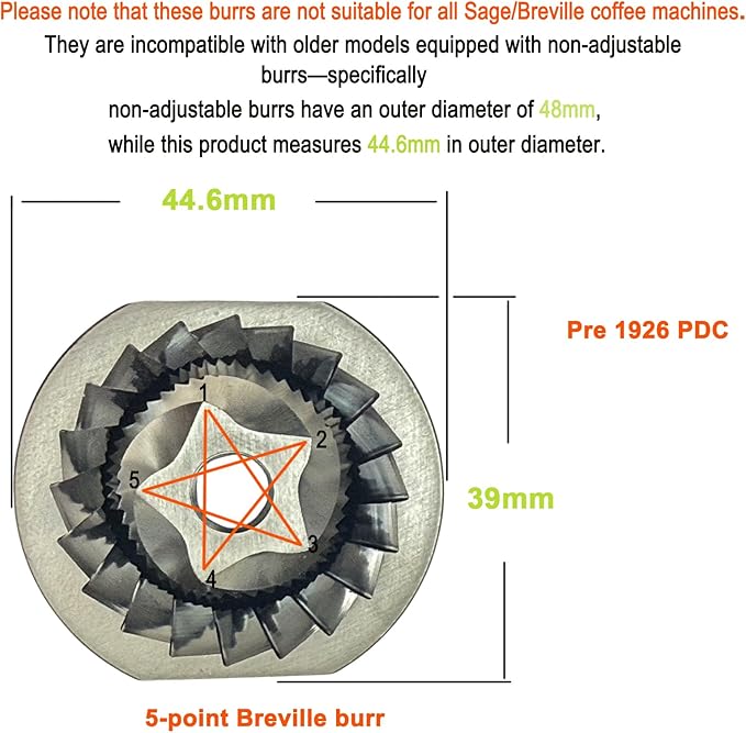Conical Grinder Burr Set Replacement Compatible with Breville Espresso Machines Coffee Grinder Burr(Pre 1926 PDC)