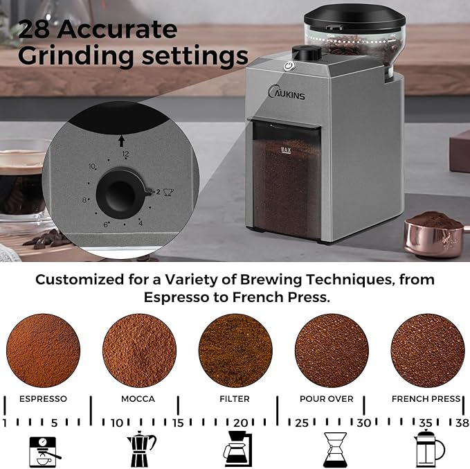 Burr Coffee Grinder Electric: Upgrated Coffee Bean Grinder Automatic with Adjustable 28 Settings - 12 Cups Anti-static Espresso Grinder for Home Use