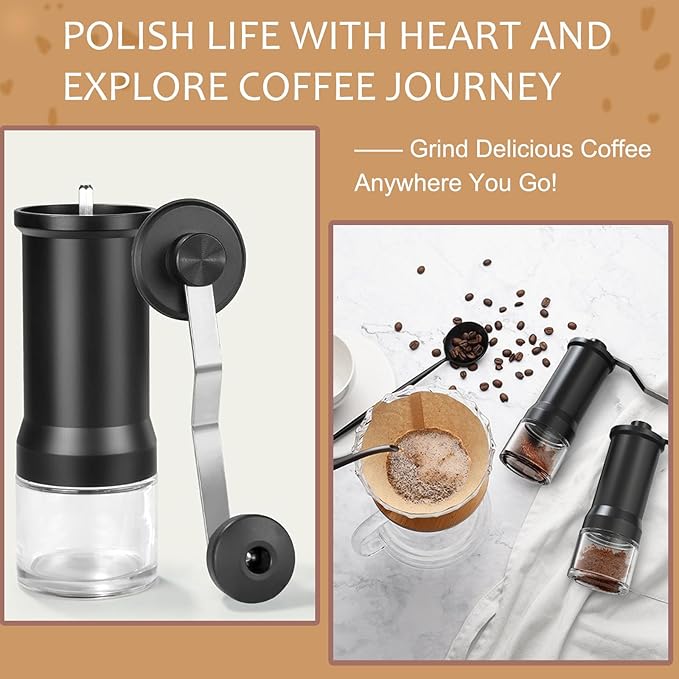Manual Coffee Grinder, Ceramic Burr Coffee Grinder Manual Adjustable for Fine/Coarse Grind, Portable Spice Grinder with Cleaning Brush for Home, Travel, Camping