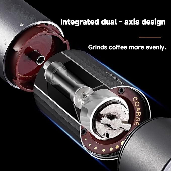 Portable Electric Espresso Grinder - USB Rechargeable Coffee Bean Grinder with Stainless Steel Burr, Adjustable Grind Settings, Compact Metal Body for Camping, Travel, Office (703g)
