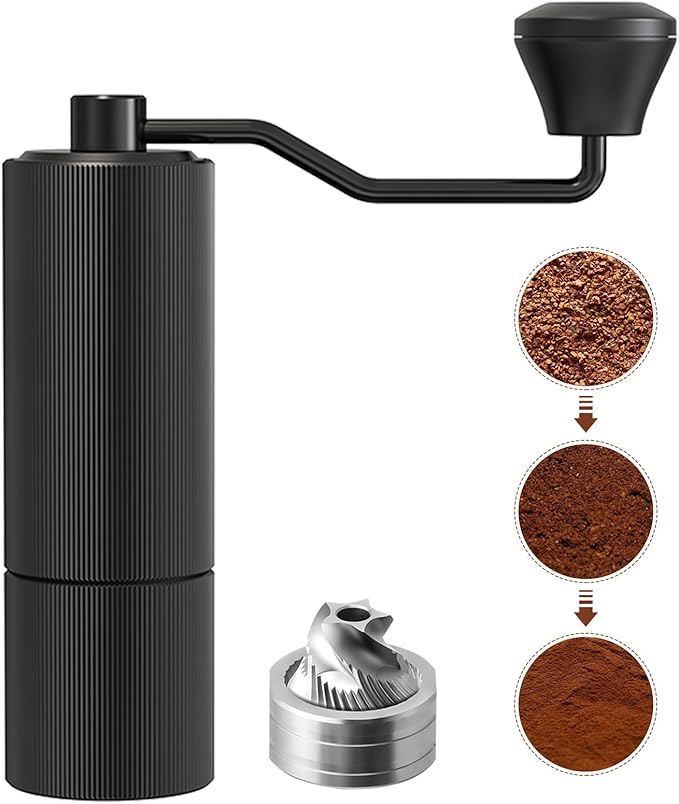 Manual Coffee Grinders with CNC Stainless Steel Burr for Espresso, Travel, Camping, Kitchen & Office, Small Hand Coffee Bean Grinder Manual(Black)