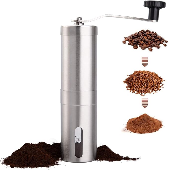 PARACITY Manual Coffee Bean Grinder Stainless Steel Hand Mill Ceramic Burr for Aeropress, Drip Coffee, Espresso, French Press, Turkish Brew, for gift