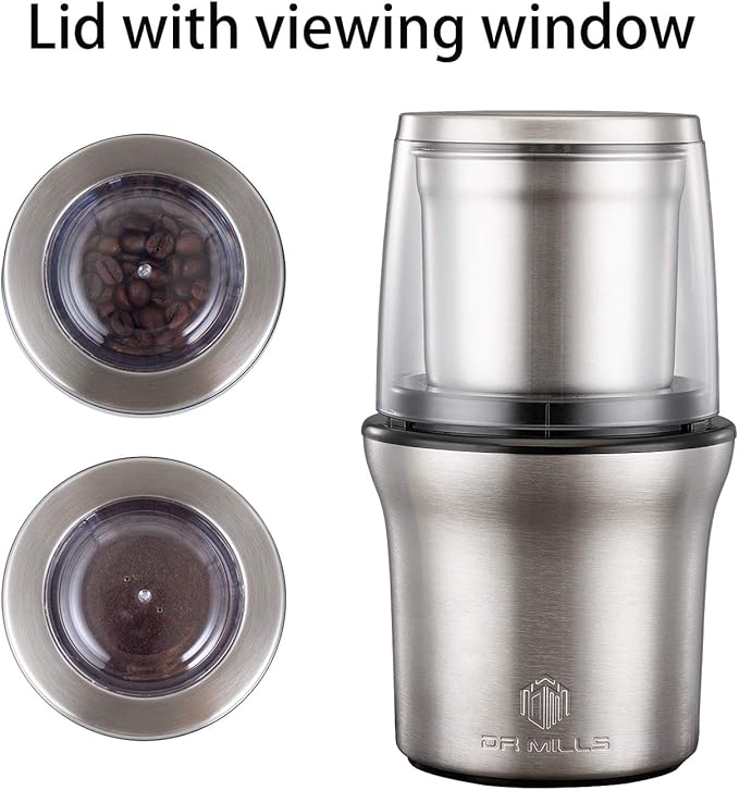 DR MILLS DM-7412N Coffee Grinder Electric, Spice Grinder Electric, Detachable Cup, Blade & Cup Made with SUS304 Stainless Steel,200w Small Food Grinder