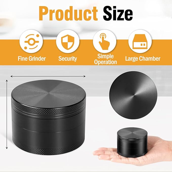 Manual Grinder, 2.5 Inch Durable Zinc Alloy Metal Grinder with Sharp Teeth, Compact Heavy Duty Hand Grinder (Black)
