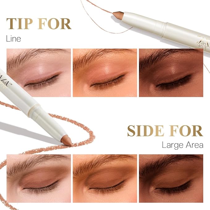 Eyeshadow Makeup Stick, Cream Shimmer, Eyeshadow Highlighter Makeup Eye Brightener Pencil Sticks Cosmetics, with Built-in Brush and Sharpener