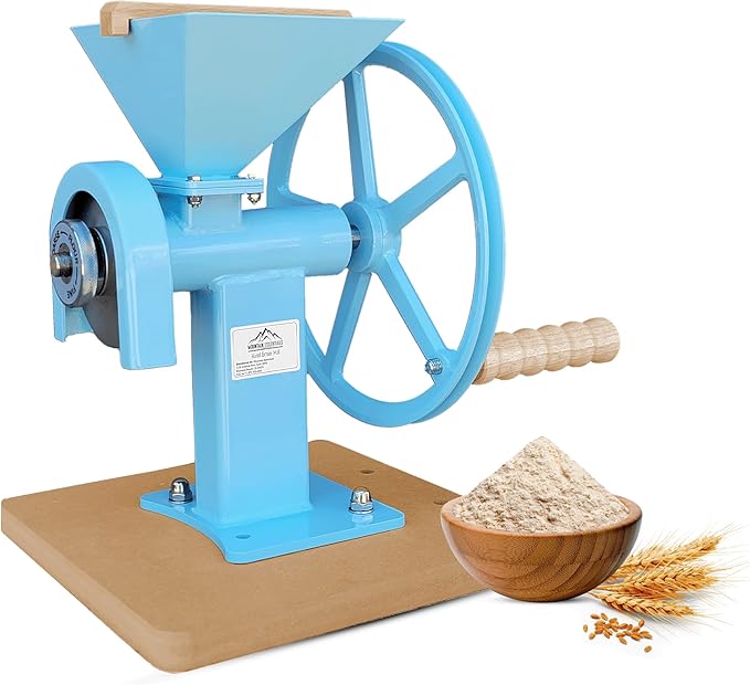 Manual Hand Grain Mill Blue | Heavy-Duty Hand Operated Food Grinder for Wheat, Corn, Oats, Coffee Beans, Rice & Dry Grains | Hand Crank Kitchen Flour Mill for Home, Camping, Survival & Everyday Use