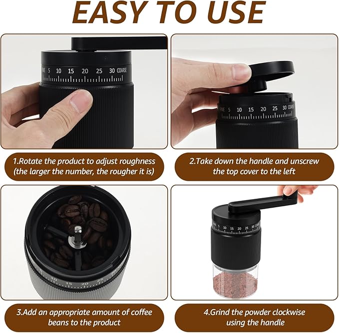 Manual Coffee Grinder, Adjustable Coarse to Fine, Portable Hand Crank Coffee Bean Mill with 35 Adjustable Settings for Espresso French Office Home Camping(black)