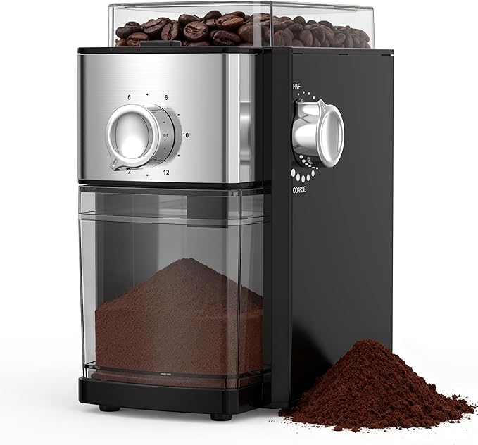 Electric Coffee Grinder, Conical Burr Grinder with 17 Precise Settings, 10oz Capacity, Quiet Operation, Automatic Shut-Off for Espresso, French Press, Cold Brew & Drip Coffee