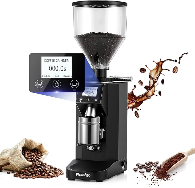 Electric Coffee Grinder Commercial, Stainless Steel Flat Burr, Touch Screen with 19 Adjustable Settings, 28oz Large Hopper for Espresso, Black