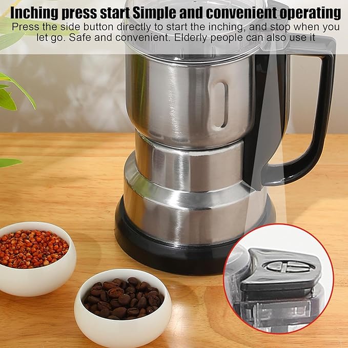 Mini Electric Grain Grinder - Kitchen Mill Machine, Dry Food Powder | Compact Coffee Bean Nut Chopper Processor, Hand Operated Small Grinding