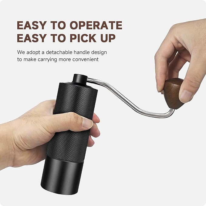 Manual Coffee Grinder, Stainless-Steel Burr Hand Crank, Adjustable Grind for Espresso, Pour Over, French Press, Quiet Portable Travel Coffee Bean Grinder, Easy Clean (Black)