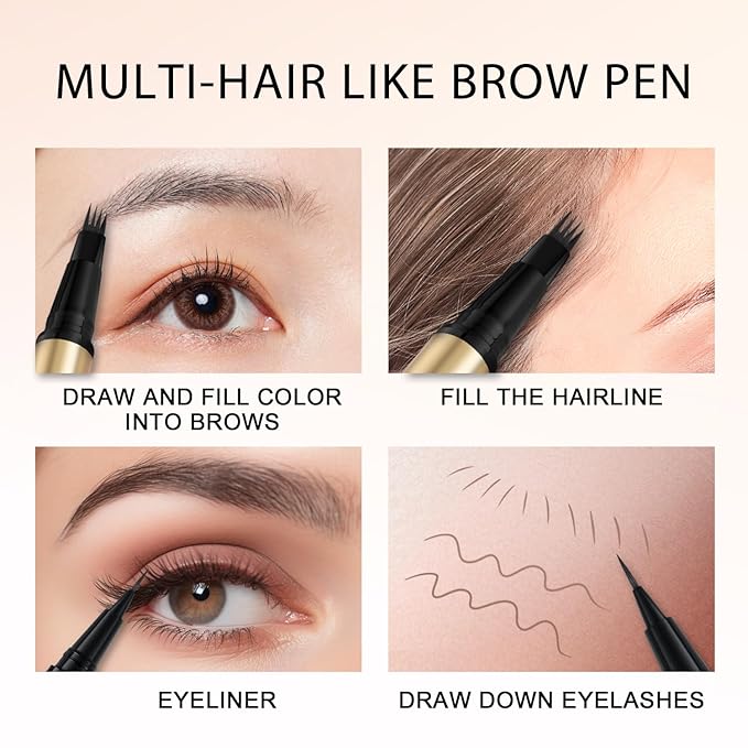 LAVONE Eyebrow Pencil Kit with Microblading Pen, Clear Gel, Eyeliner, Dual-ended Brush, Waterproof, Smudge Proof, Long Lasting Makeup Formula, Eyebrow Pencils for Women - Soft Brown