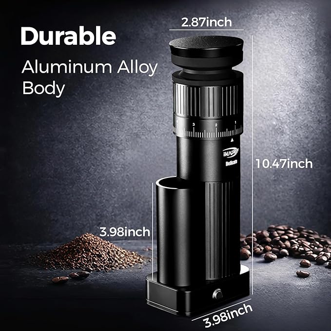 IKAPE Electric Coffee Grinder – 100 Grind Settings, 6-Star Conical Burr, Detachable & Easy to Clean, Durable Aluminum Alloy Body – Perfect for Home & Office Coffee Lovers