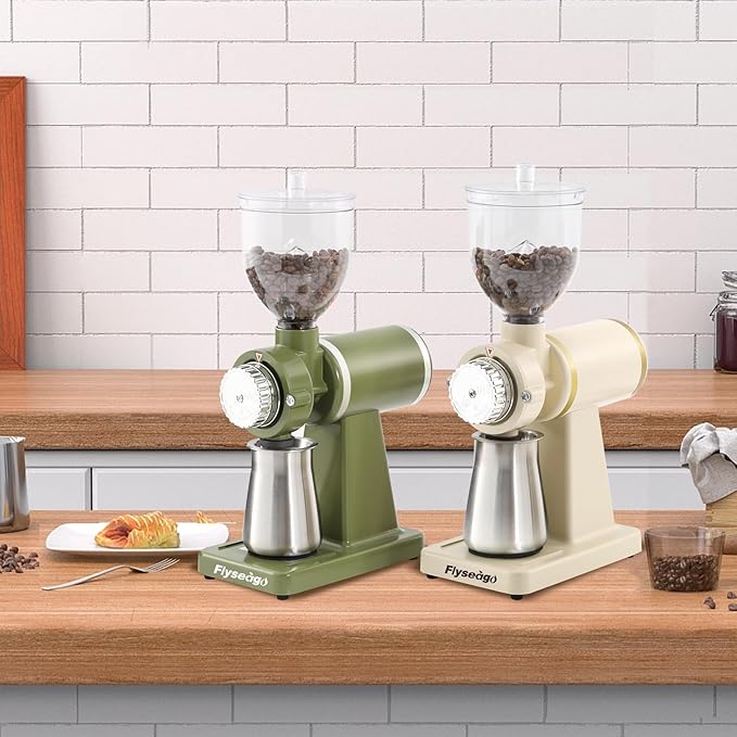 Electric Coffee Grinder Burr Espresso Coffee Bean Grinder Small Automatic Stainless Steel Coffee Mill With Brush, Pea Green