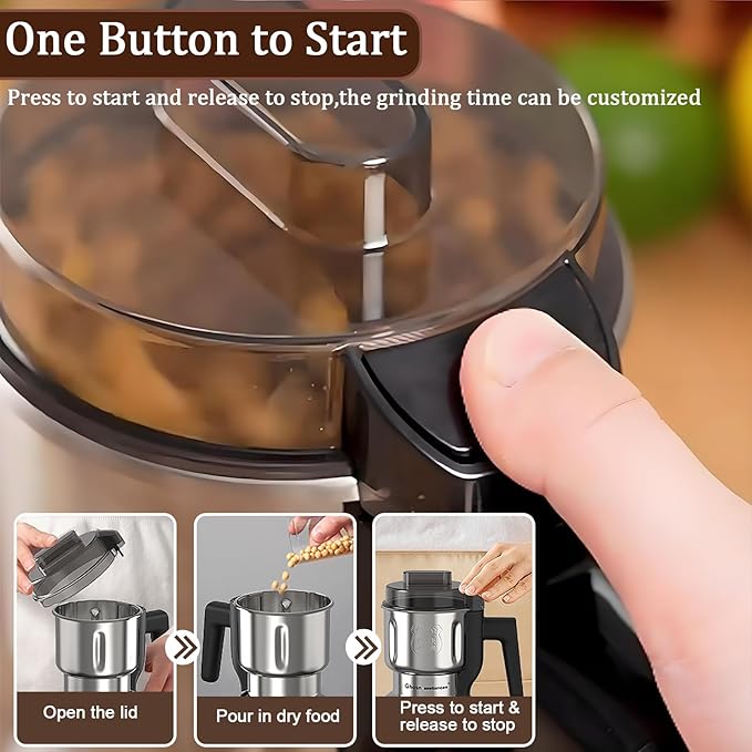 Spice Grinder, 250W Powerful Electric Coffee Grinders, 500ml Mini Home Grinder Smash Machine with Steel 6-Blades for Grinding Coffee Beans Spices Dry Herbs Nuts,One-Button Operation