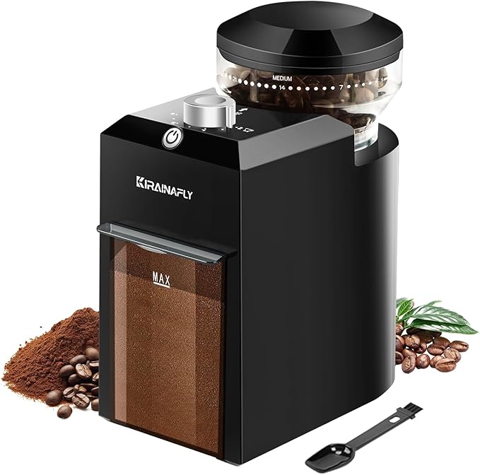 Flat Electric Burr Coffee Grinder,Adjustable Burr Mill with 28 Precise Grind Setting for French Press, Drip Coffee and Espresso,Coffee Maker (White)