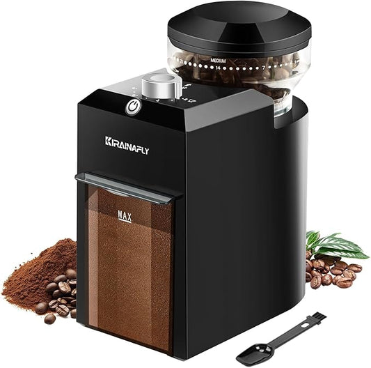 Flat Electric Burr Coffee Grinder,Adjustable Burr Mill with 28 Precise Grind Setting for French Press, Drip Coffee and Espresso,Coffee Maker (White)