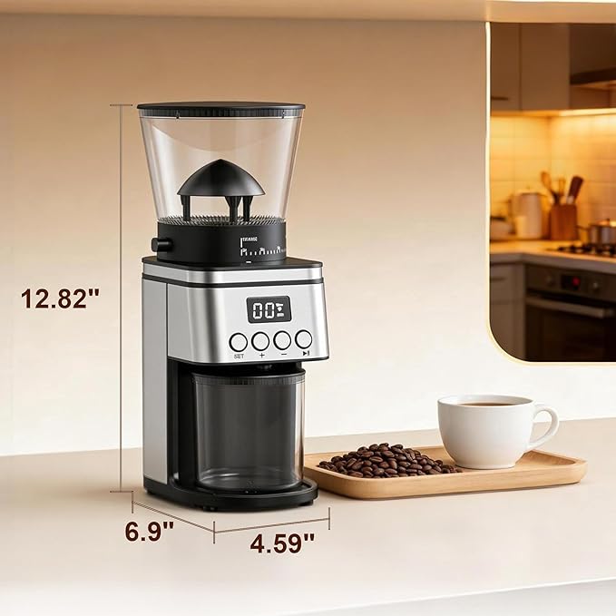Conical Burr Coffee Grinder, Electric Coffee Grinder with Adjustable Settings, Conical Burr Mill with Easy-Clean Design – for Espresso, Drip, French Press & Cold Brew