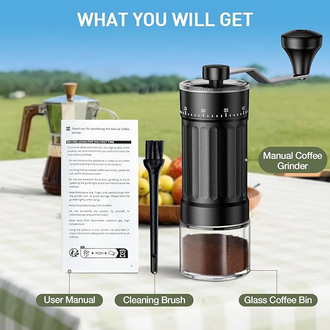 Mini Manual Coffee Grinder – 40 Adjustable Settings, Portable Hand Crank Mill with 30g Capacity, Conical Burr for Espresso, Pour Over, French Press | Perfect for Travel, Camping & Office