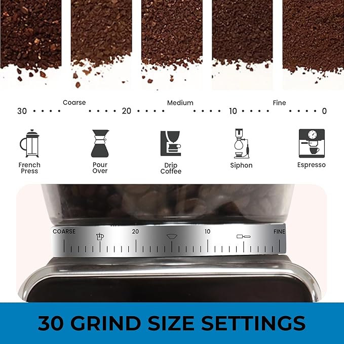 Kenmore Conical Burr Coffee Grinder - Electric Maquina de Moler Café for Espresso, French Press, Drip, Adjustable Grind Size, Bean Mill, Digital Control, Spice Grinding, Home Use