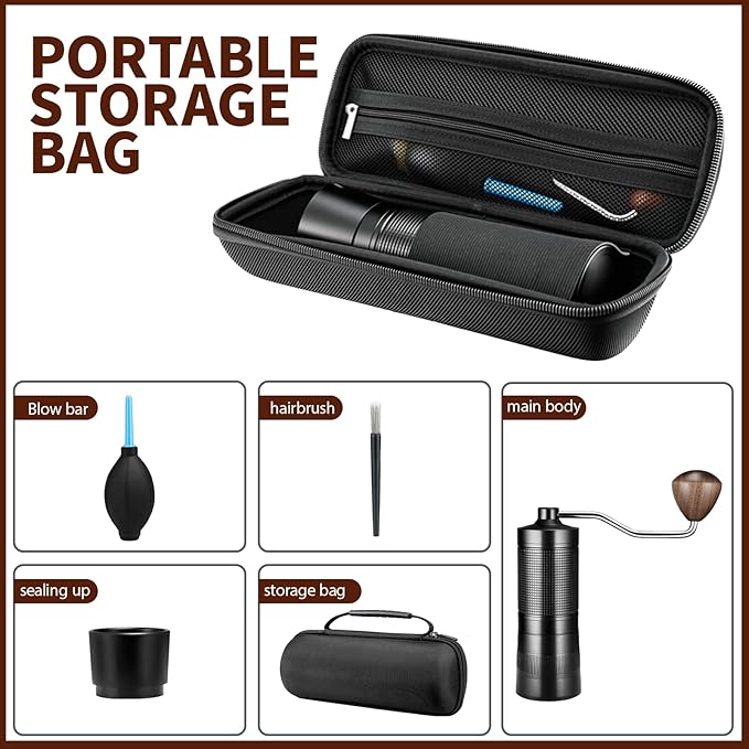 manual coffee grinder with case,portable,ease of use,larger capacity,easy to clean,durability,home，travel ，camping,Black