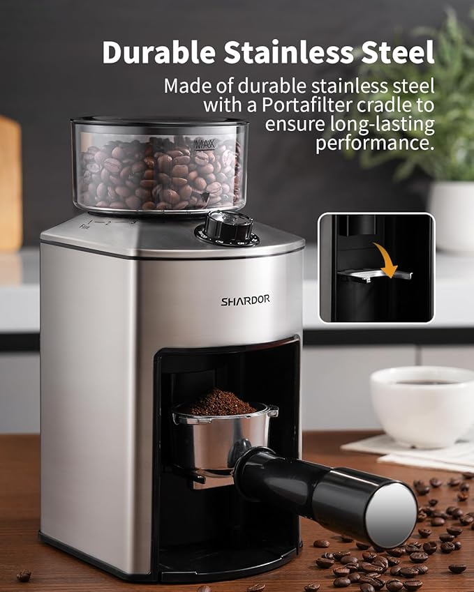 SHARDOR Anti-static Conical Burr Coffee Grinder Electric, Automatic Coffee Bean Grinder for Espresso French Press Drip Coffee Adjustable Burr Mill with 10 Precise Grind Settings for Home Use,