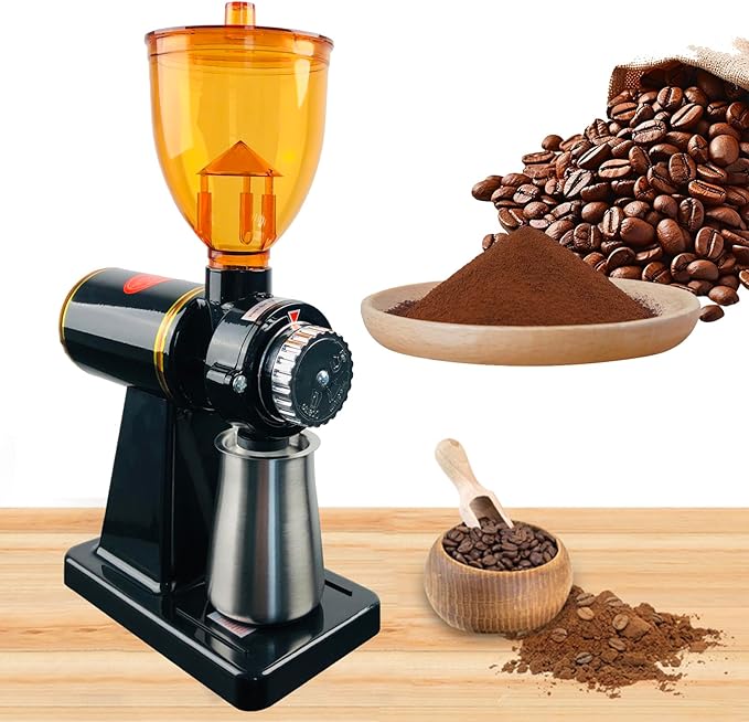 Coffee Grinder Flat Burr Coffee Grinder with 8 Grind Settings, Coffee Bean Grinder Adjustable Grinding for for Espresso French Press Drip Americano, Home Use, Black