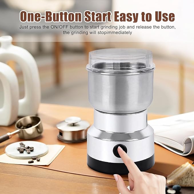 Spice Grinder, 150W Powerful Electric Coffee Bean Grinder with 4 Blades, 300ml Multi Function Mini Dry Grain Mill for Grain Nuts Seasoning Coffee Beans Spices