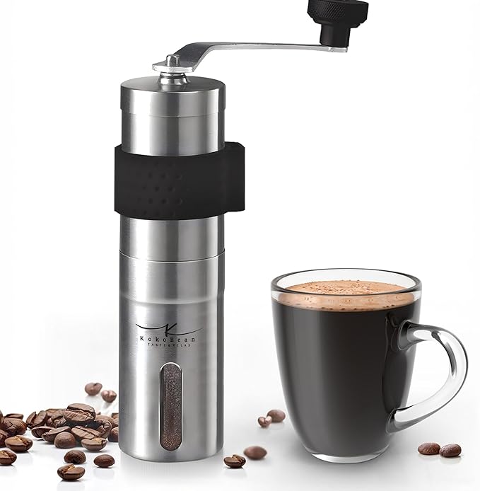 Manual Coffee Grinder - 18 Adjustable Settings, Stainless Steel Conical Burr Coffee Bean Grinder, Portable, Durable & Travel Friendly - With Silicone Sleeve by KOKOBEAN