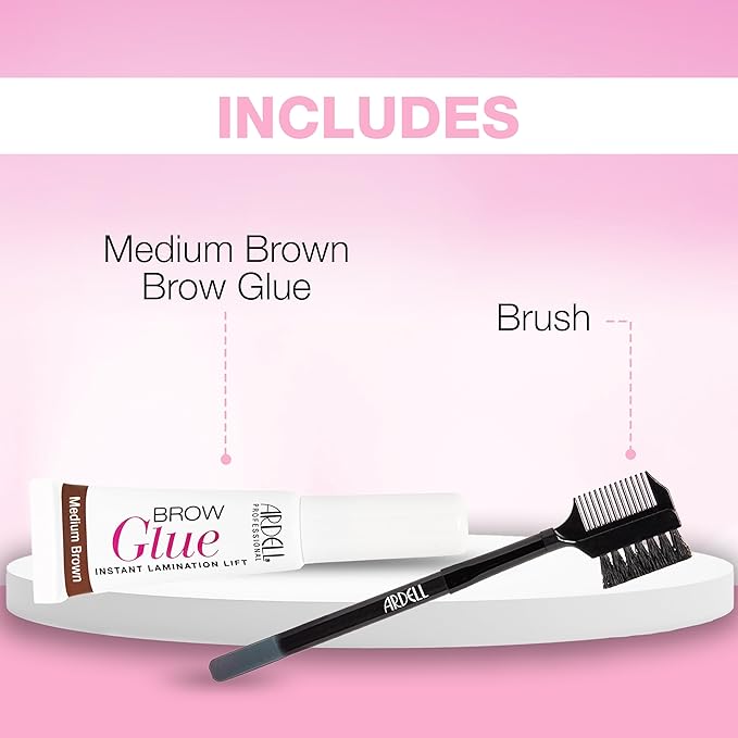 Ardell Brow Glue Medium Brown with Styling Brush – Tinted Eyebrow Gel for Lamination Lift, All-Day Extreme Hold Brow Gel for Defined Brows, 0.35 oz