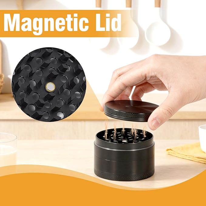 Manual Grinder, 2.5 Inch Durable Zinc Alloy Metal Grinder with Sharp Teeth, Compact Heavy Duty Hand Grinder (Black)
