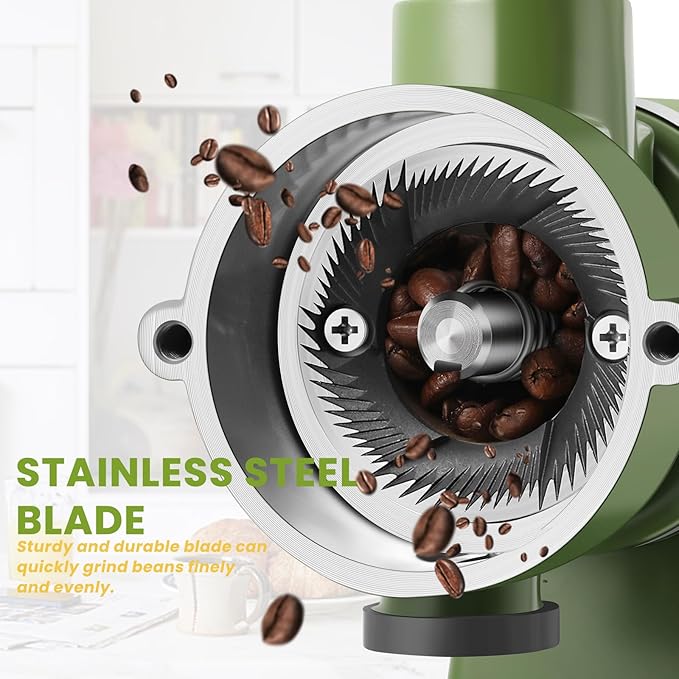 Electric Coffee Grinder Burr Espresso Coffee Bean Grinder Small Automatic Stainless Steel Coffee Mill With Brush, Pea Green
