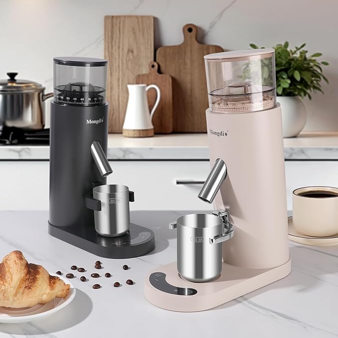 Mongdio Electric Burr Coffee Grinder, Single Dose Burr Coffee Grinder, With 60-Step Grind Settings and 2600mAh Battery, For Drip, French Press, Espresso Moka Pots, Black
