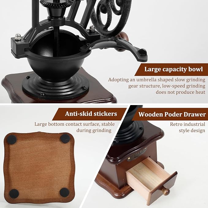 Manual Coffee Grinder, Mini Hand Coffee Grinder, Ceramic Burr Coffee Bean Mill with Hand Crank for Home Use, Travel, Camping, Pour Over, etc, 5 Adjustable Settings, Vintage Wooden Coffee Decor