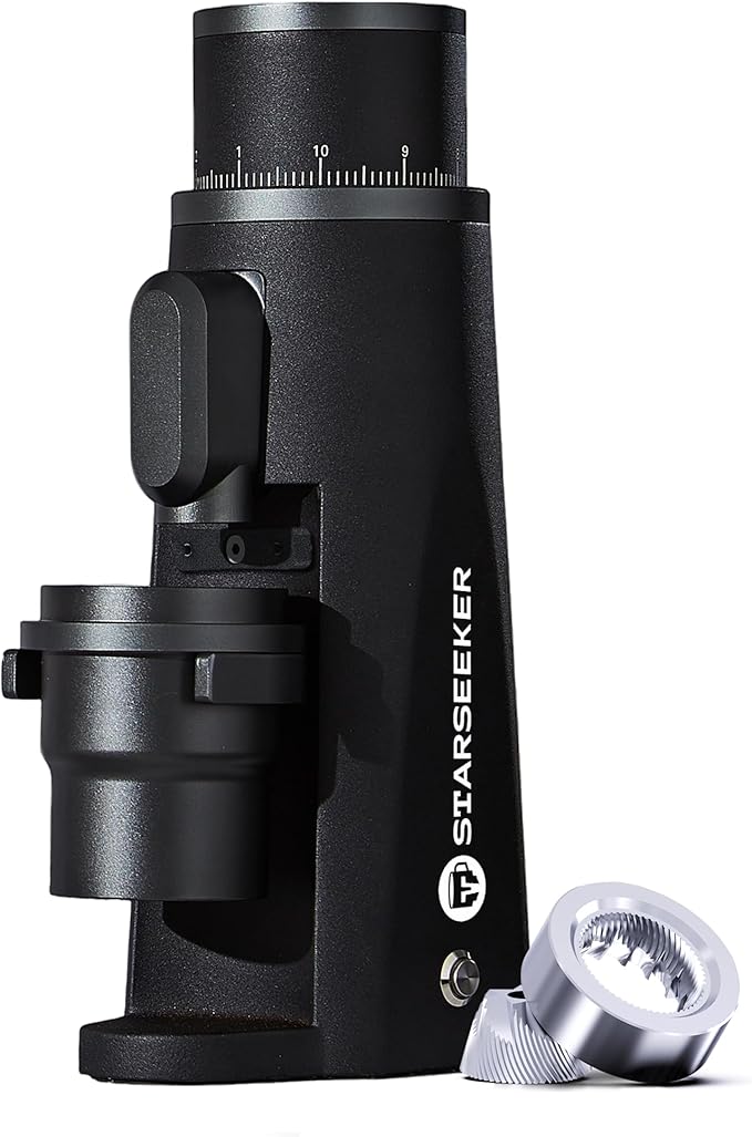 STARSEEKER EDGE Plasma Electric Coffee Grinder Aluminum Automatic Coffee Bean Grinder for French Press Drip Coffee and Espresso Removable Fineness Adjustment Magnetic Suction Port with Cup (Black)