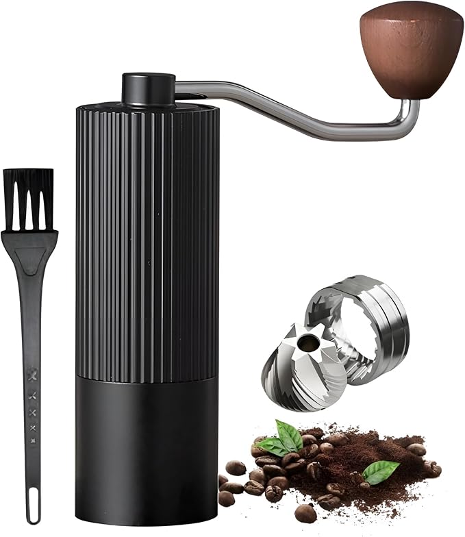 Manual Coffee Grinder – Stainless Steel CNC Conical Burr Hand Grinder, 30g Capacity, Adjustable Coarse-to-Fine Settings, Portable Coffee Mill With Brush (Black)