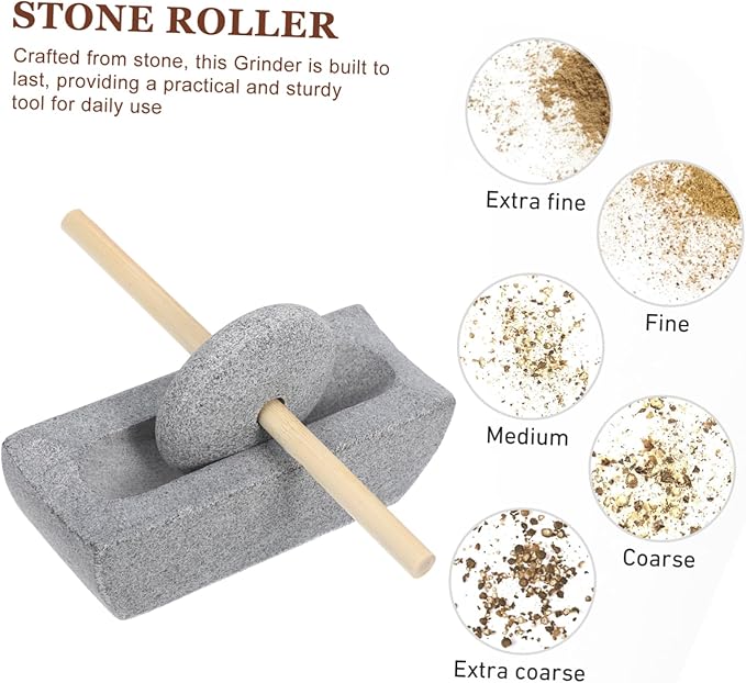 ABOOFAN 1 Set Traditional Chinese Stone Mill Manual Grinder with Hand Crank for Tea Spice Grinding Compact Rolling Pestle for Home Use Ergonomic Design for Effortless Grinding