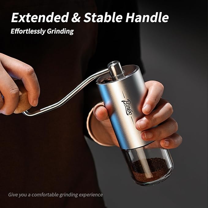 Small Manual Coffee Bean Grinder - 6 Stainless Steel Conical Burr Hand Coffee Grinder with 16 Adjustable Setting, Double Bearing Hand Espresso Grinder