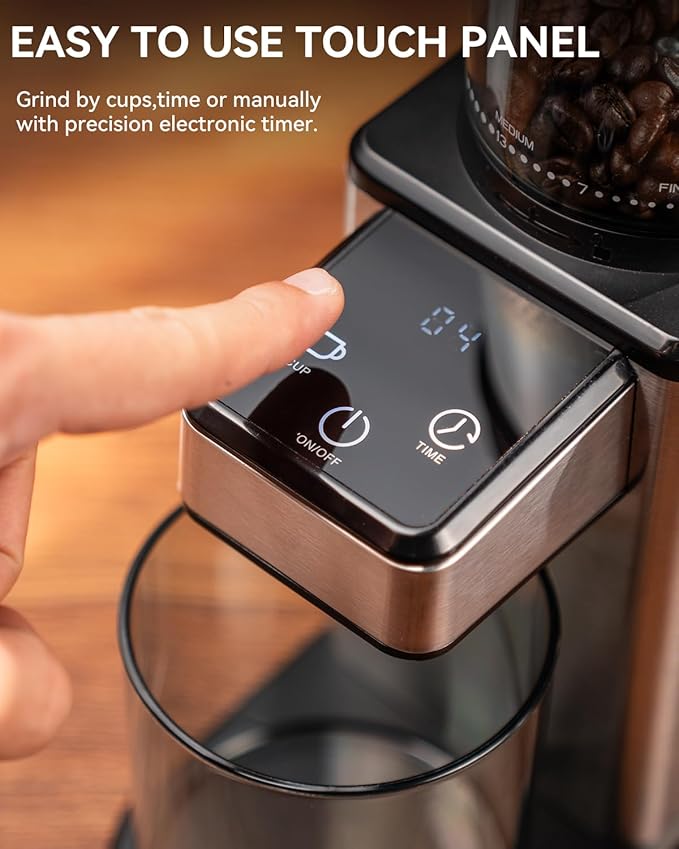 Onical Burr Coffee Grinder, Stainless Steel, 25 Grind Settings, Touchscreen, Anti-static, 1-12 Cup Capacity For Espresso, French Press & Drip Coffee(Black)